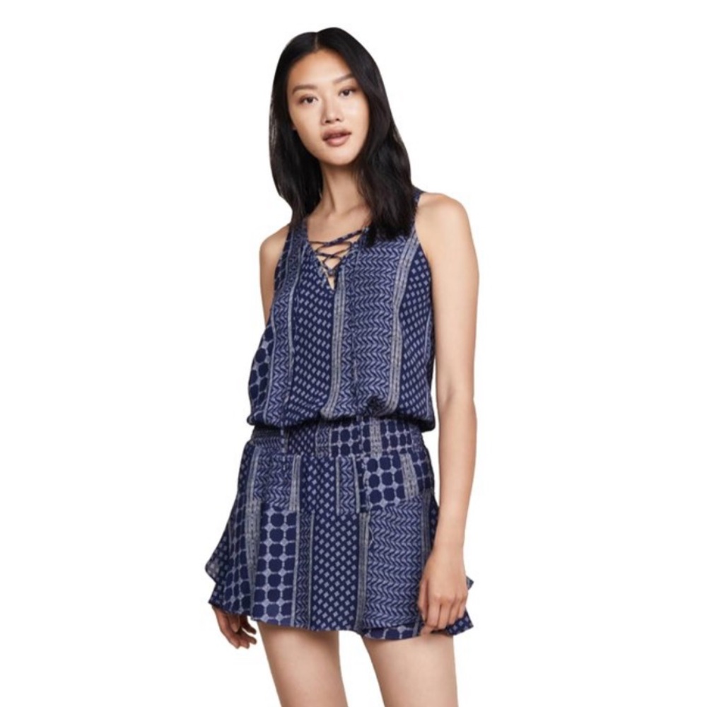 Ramy Brook Navy Chandler Silk Geometric Mini Dress Size Small